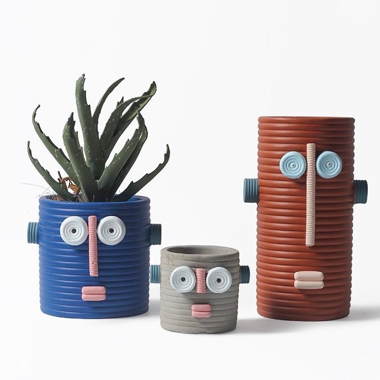 Dummy Robot Plant Flower Pot, Handmade Indoor / Outdoor Whimsical Ceramic Pots by INSPECIAL HOME