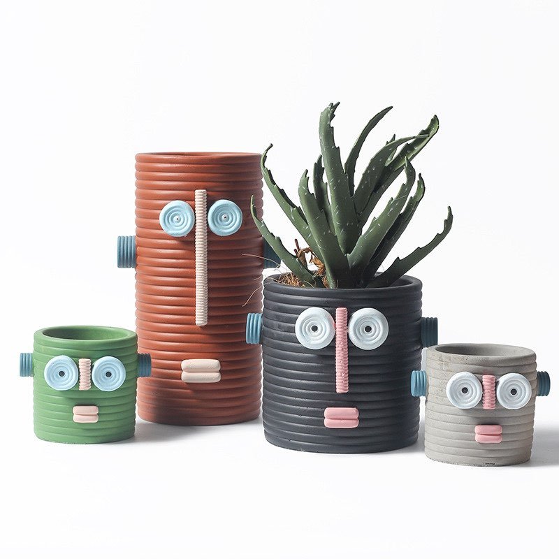 Dummy Robot Plant Flower Pot, Handmade Indoor / Outdoor Whimsical Ceramic Pots by INSPECIAL HOME