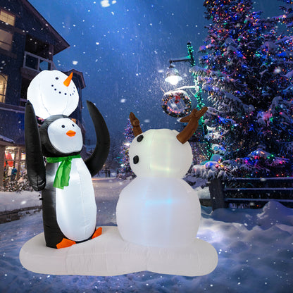 7 Foot Christmas Inflatable Penguin and Snowman Outdoor Decorations with Build-in LED Lights, Waterproof Xmas Family Inflatable Decor for Yard Lawn Garden