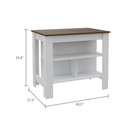 Cala Kitchen Island, Four Legs, Three Shelves  -White / Walnut