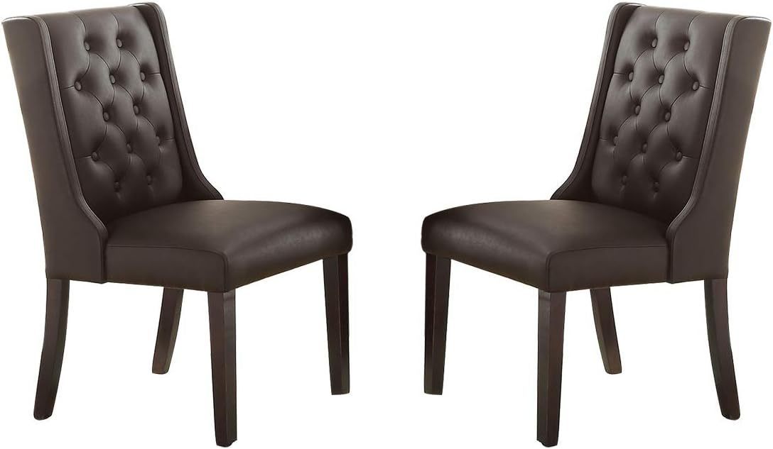 Modern Faux Leather Espresso Tufted Set of 2 Chairs Dining Seat Chair Birch veneer MDF Kitchen Dining Room