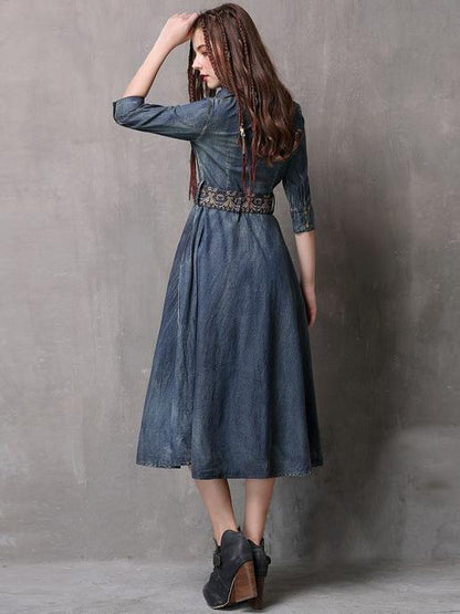 Vintage Embroidered Cropped Denim Dress by migunica