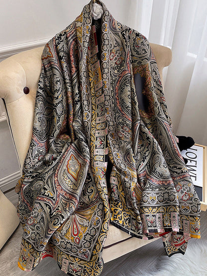 Vintage Printed Silk Imitation Shawl&Scarf by migunica