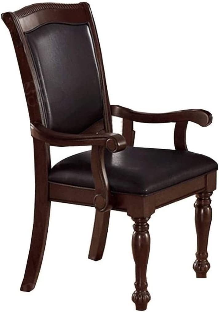 Royal Majestic Formal Set of 2 Arm Chairs Brown Color Rubberwood Dining Room Furniture Faux Leather Upholstered Seat