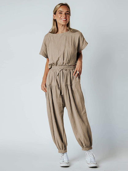 Original Solid Color Loose Pleated Jumpsuits by migunica