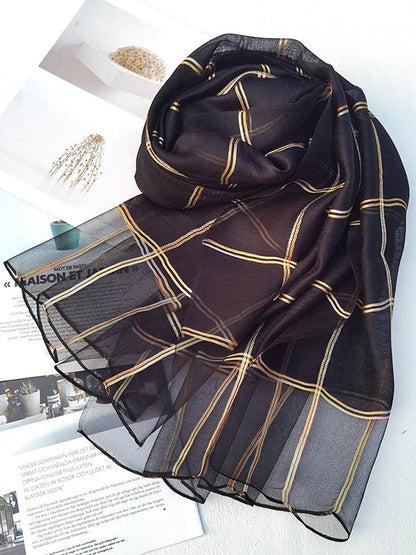 Mulberry Silk & Wool Blend Sun-Protection Plaid Shawl&Scarf by migunica