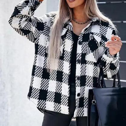 The Courtney | Black & White Plaid Textured Shacket by Babs+Birdie