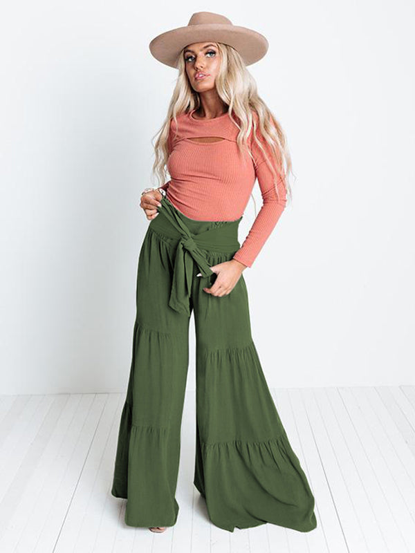 11 Colors Simple High Waisted Solid Color Casual Wide Leg Pants by migunica