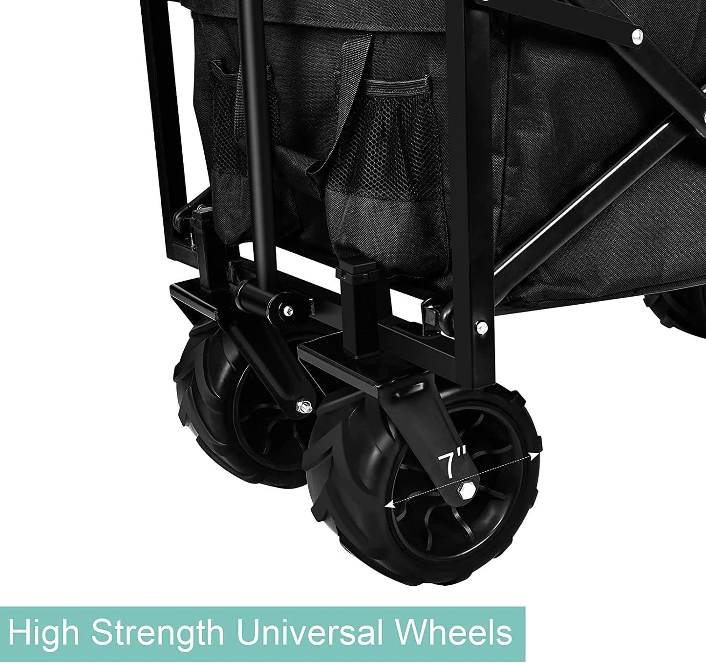 YSSOA Heavy Duty Folding Portable Cart Wagon with 7\'\' Widened All-Terrain Wheels Prevent to Sinking in The Sand, Adjustable Handles and Double Fabric for Shopping, Park, Beach, Camping, Black