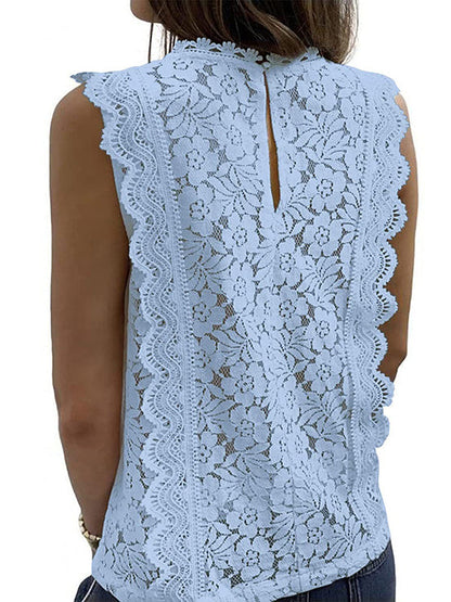 Original Lace Embroidered Solid Color Falbala Vest Top by migunica