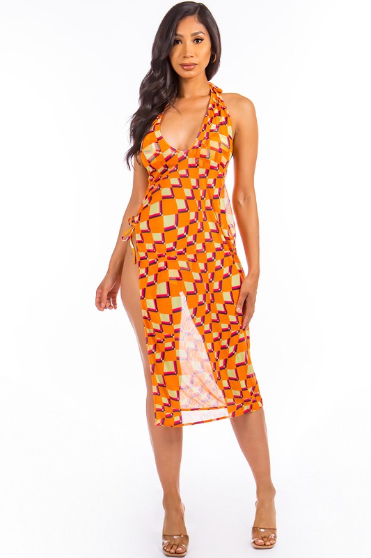 THREE PIECE BIKINI CHECKER PRINT AND COVER UP