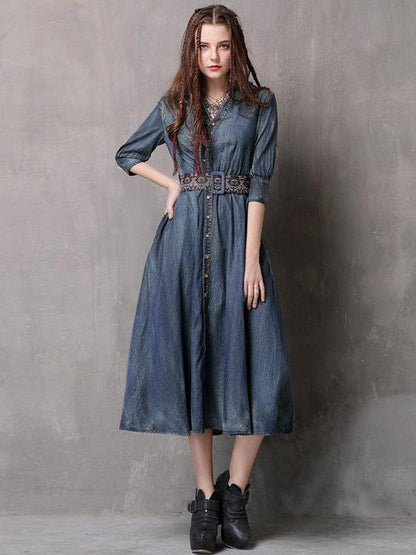 Vintage Embroidered Cropped Denim Dress by migunica