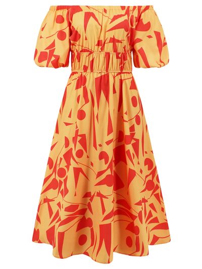 Printed Off-Shoulder Balloon Sleeve Dress by BlakWardrob