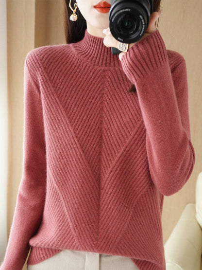 Urban Long Sleeves Solid Color Half Turtleneck Sweater Tops by migunica