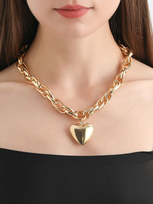 Normcore Chains Heart Shape Solid Color Necklaces Accessories by migunica