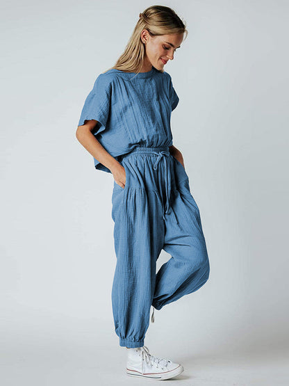 Original Solid Color Loose Pleated Jumpsuits by migunica