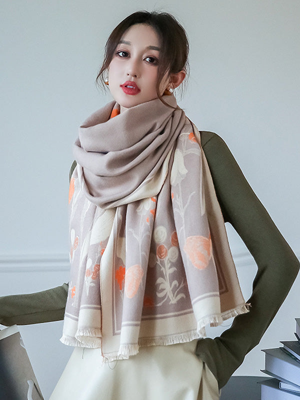 Vintage Imitated Cashmere Floral Printed Shawl&Scarf by migunica