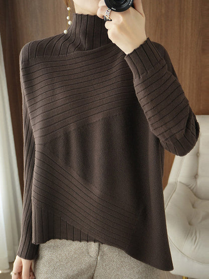 Original Irregular 7 Colors High-Neck Long Sleeves Sweater Top by migunica