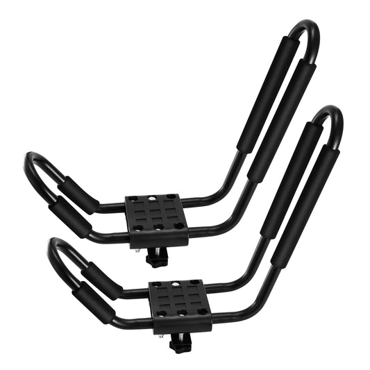 Title: 1 Pair Universal J-Bar Kayak Carrier 220LBS Load Heavy Duty Canoe Car Top Mount Carrier Roof Rack w/ 2Pcs Tie Down Straps - Black by VYSN