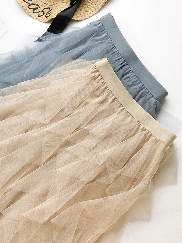 Solid Color Irregular Tiered Gauze Skirt by migunica