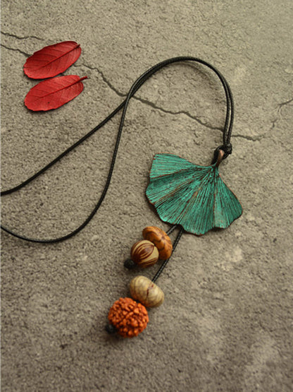 Vintage Wooden Beaded Leaf Shape Necklaces Accessories by migunica