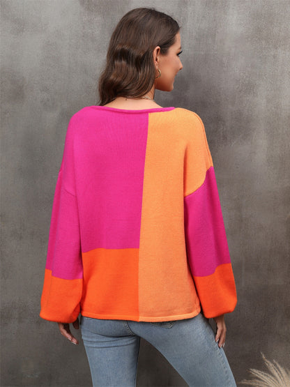 Angel Wings Color Block Round Neck Sweater