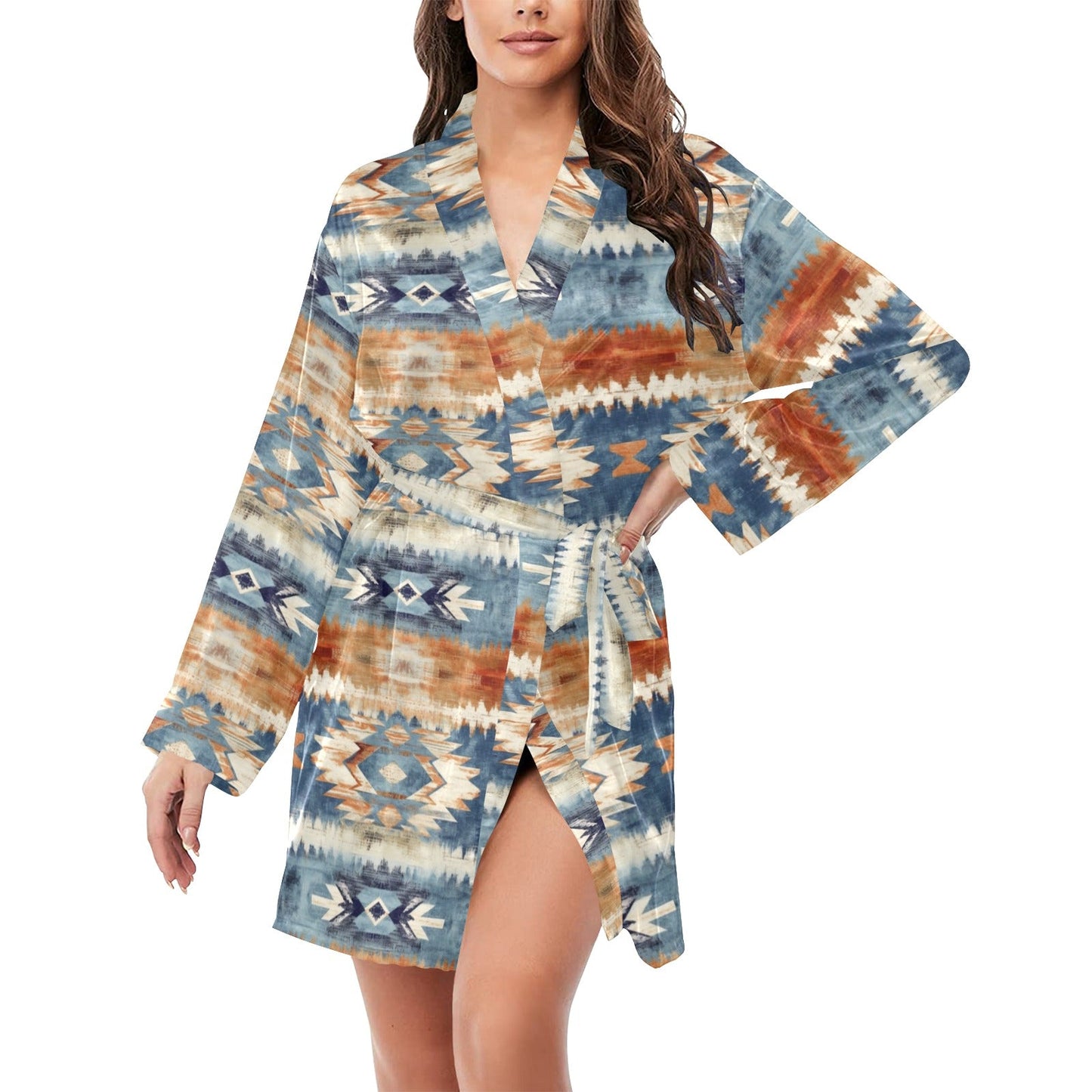 Aztec Women's Long Sleeve Belted Satin Feel Dressing Lounge Robe by Baha Ranch Western Wear