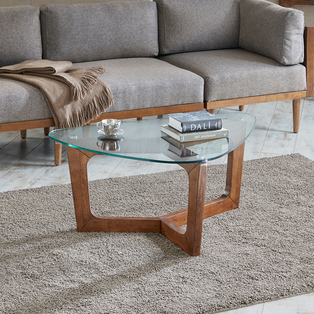 Wood Base Tempered Glass Top Coffee Table by Blak Hom