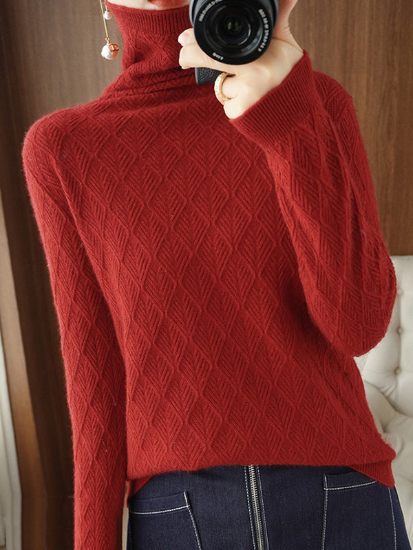 Solid Color Long Sleeves High-Neck Sweater Tops by migunica