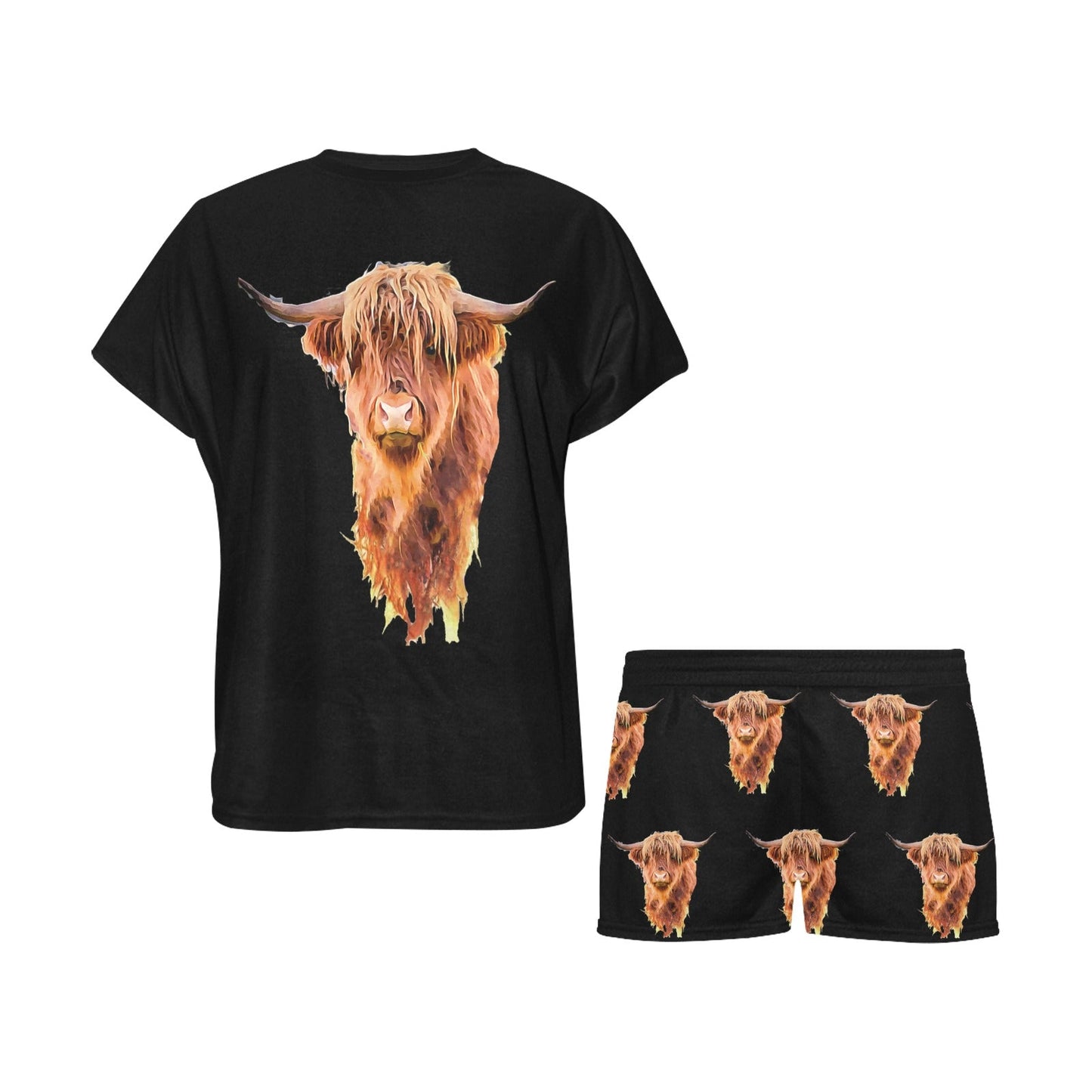 Highland Cow Women's Western Top and Short Pajama Set by Baha Ranch Western Wear