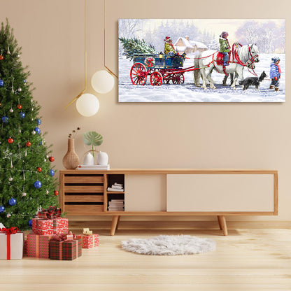 Framed Canvas Wall Art Decor Painting For Chrismas, Kids Riding White Horse Sledge Chrismas Gift Painting For Chrismas Gift, Decoration For Chrismas Eve Office Living Room, Bedroom Decor-Ready To Hang