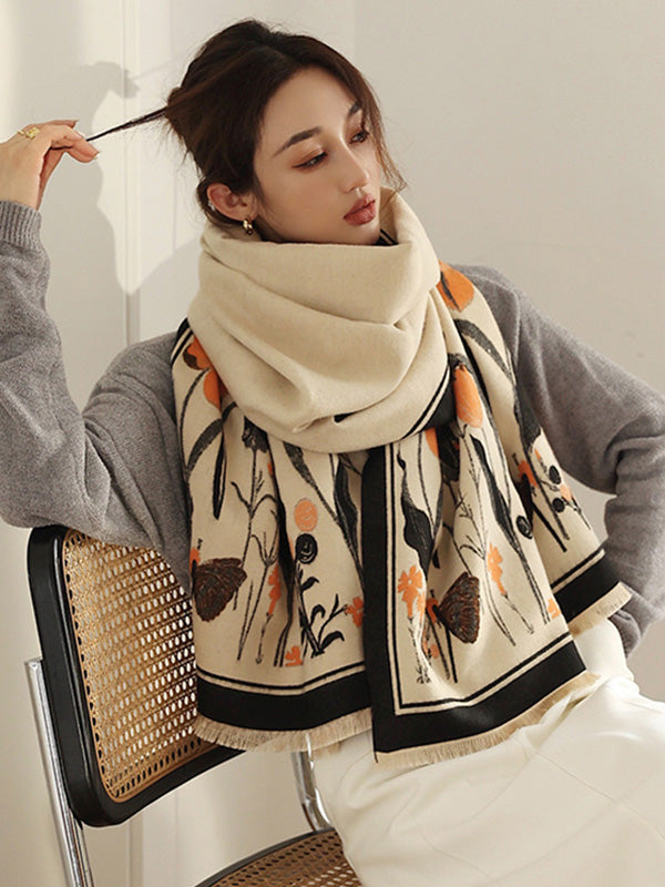 Vintage Imitated Cashmere Floral Printed Shawl&Scarf by migunica