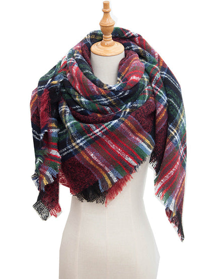 Triangle Fringed Keep Warm Plaid Shawl&Scarf by migunica