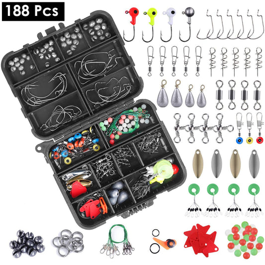 188Pcs Fishing Accessory Kit Portable Fishing Set Including Jig Hooks Sinker Weights Spoon Lure Removable Split Shot w/ Tackle Box - Multi by VYSN