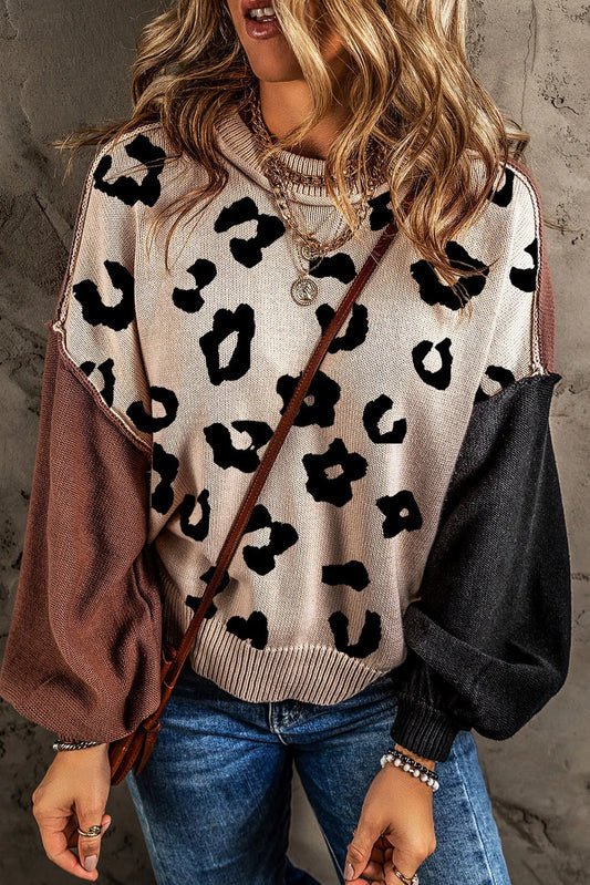 Leopard Round Neck Long Sleeve Sweater