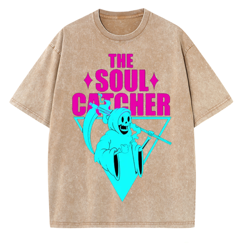 Unisex The Soul Catcher Printed Retro Washed Short Sleeved T-Shirt by migunica