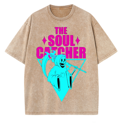 Unisex The Soul Catcher Printed Retro Washed Short Sleeved T-Shirt by migunica