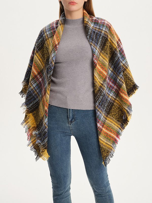 Triangle Fringed Keep Warm Plaid Shawl&Scarf by migunica