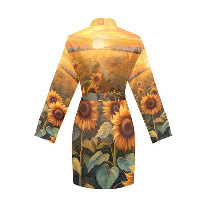 Sunflower Field Women's Long Sleeve Belted Satin Feel Dressing Lounge Robe by Baha Ranch Western Wear