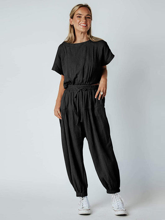 Original Solid Color Loose Pleated Jumpsuits by migunica