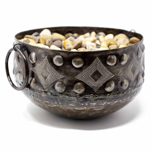 Hammered Metal Bowl with Round Handles Haitian Drum Tabletop Décor (11.5" x 8 ") by Global Crafts Wholesale