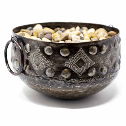 Hammered Metal Bowl with Round Handles Haitian Drum Tabletop Décor (11.5" x 8 ") by Global Crafts Wholesale