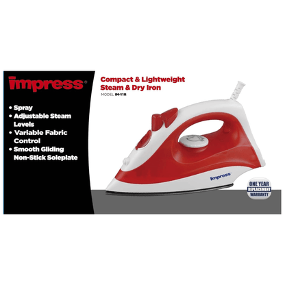 Impress Compact Non-Stick Steam and Dry Iron with Spray by Jupiter Gear Home