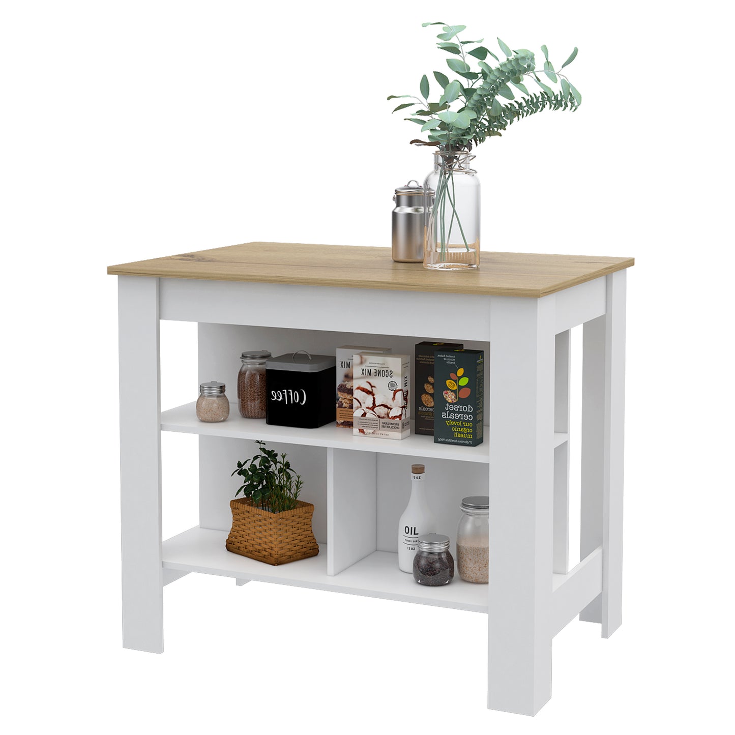 Rockaway 3-Shelf Kitchen Island White and Light Oak