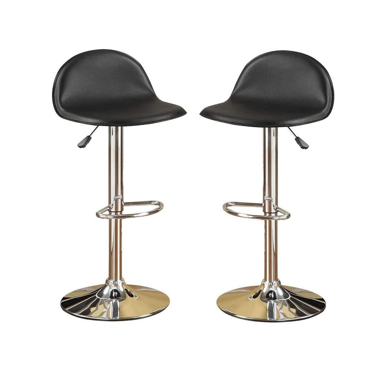 Black Faux Leather Stool Adjustable Height Chairs Set of 2 Chair Kitchen Island Stools Chrome Base PVC Dining Furniture