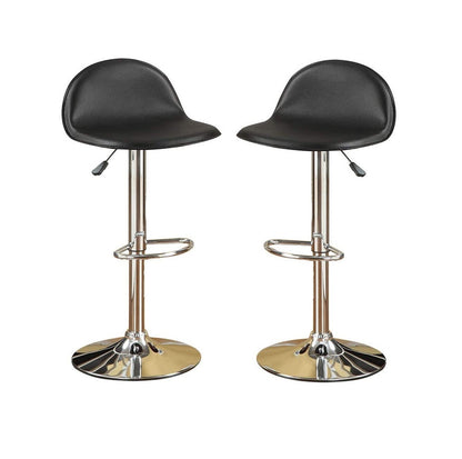 Black Faux Leather Stool Adjustable Height Chairs Set of 2 Chair Kitchen Island Stools Chrome Base PVC Dining Furniture