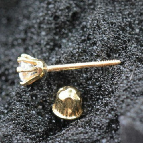 Pair of 14Kt. Yellow Gold Clear Round CZ Earring with Screw Back by Fashion Hut Jewelry