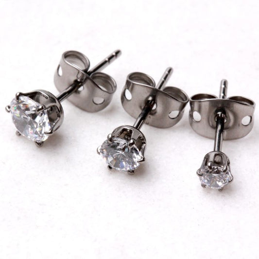 Pair of Titanium Clear Round CZ Stud Earrings by Fashion Hut Jewelry