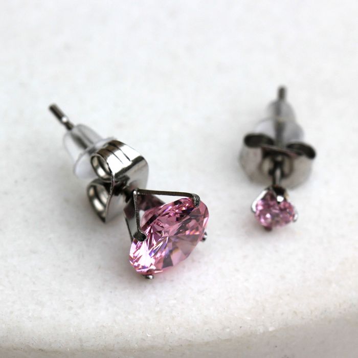 Pair of 316L Surgical Steel Pink Round CZ Stud Earrings by Fashion Hut Jewelry