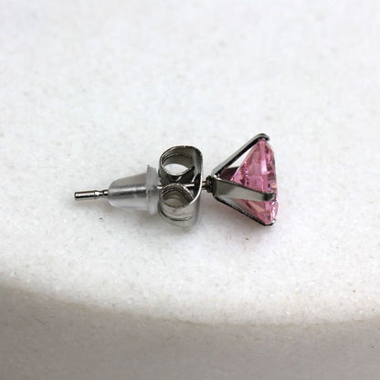 Pair of 316L Surgical Steel Pink Round CZ Stud Earrings by Fashion Hut Jewelry